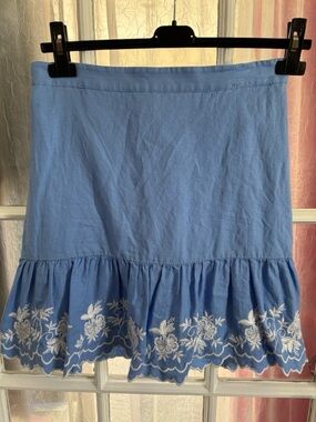 J. Crew Light Blue Mini Skirt with White Floral Embroidery